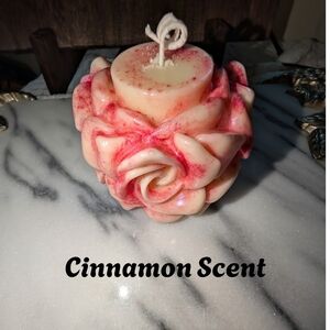 Cinnamon Scent Hand Poured Soy Rose Candle - Pink and Cream